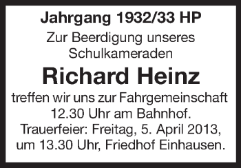 Traueranzeige von Richard Heinz von Starkenburger Echo