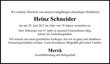 Traueranzeige von Heinz Schneider von Echo-Zeitungen (Gesamtausgabe)