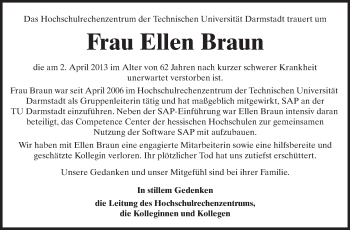 Traueranzeige von Eleonore Braun von Echo-Zeitungen (Gesamtausgabe)