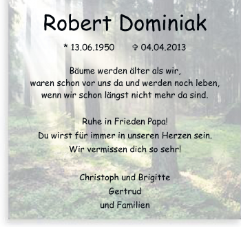 Traueranzeige von Robert Dominiak von Echo-Zeitungen (Gesamtausgabe)