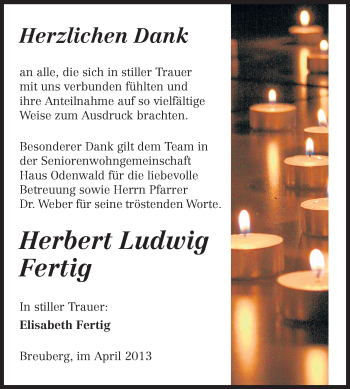 Traueranzeige von Herbert Ludwig Fertig von Odenwälder Echo