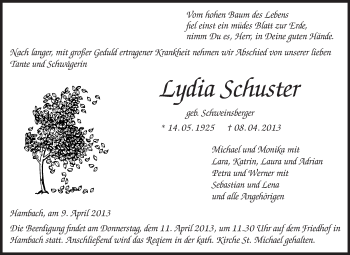 Traueranzeige von Lydia Schuster von Starkenburger Echo