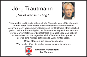 Traueranzeige von Jörg Trautmann von Starkenburger Echo