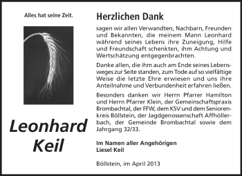Traueranzeige von Leonhard Keil von Odenwälder Echo