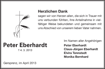 Traueranzeige von Peter Eberhardt von Odenwälder Echo