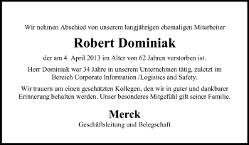 Traueranzeige von Robert Dominiak von Echo-Zeitungen (Gesamtausgabe)