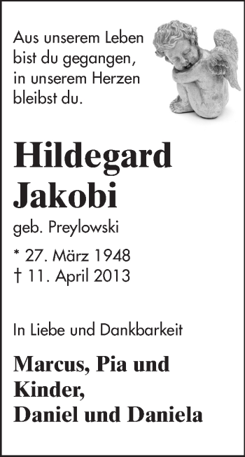 Traueranzeige von Hildegard Jakobi von Rüsselsheimer Echo, Groß-Gerauer-Echo, Ried Echo