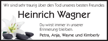 Traueranzeige von Heinrich Wagner von Echo-Zeitungen (Gesamtausgabe)