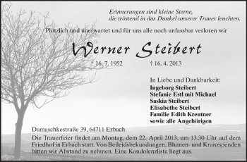 Traueranzeige von Werner Steibert von Odenwälder Echo