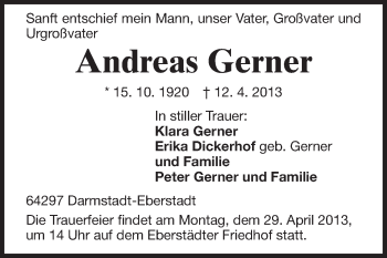 Traueranzeige von Andreas Gerner von Echo-Zeitungen (Gesamtausgabe)