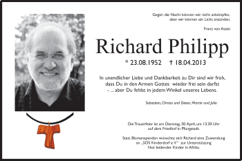Traueranzeige von Richard Philipp von Echo-Zeitungen (Gesamtausgabe)