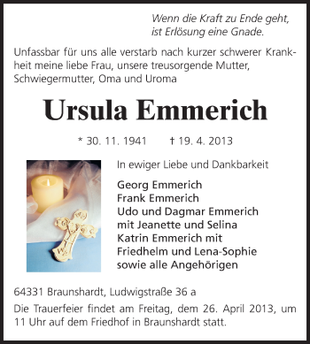Traueranzeige von Ursula Emmerich von Echo-Zeitungen (Gesamtausgabe)