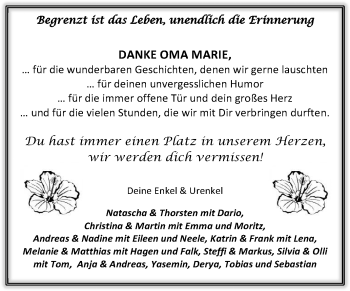 Traueranzeige von Marie  von Odenwälder Echo