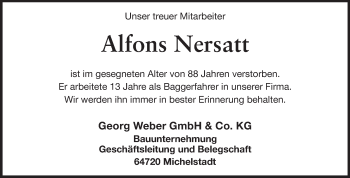 Traueranzeige von Alfons Nersatt von Odenwälder Echo