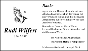Traueranzeige von Rudi Wilfert von Odenwälder Echo