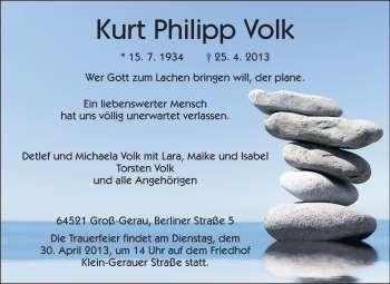 Traueranzeige von Kurt Philipp Volk von Rüsselsheimer Echo, Groß-Gerauer-Echo, Ried Echo