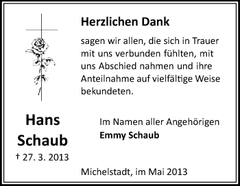 Traueranzeige von Hans Schaub von Odenwälder Echo