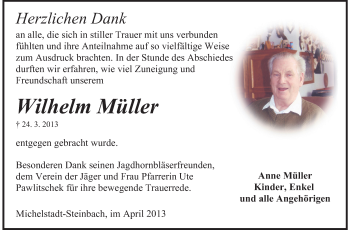 Traueranzeige von Wilhelm Müller von Odenwälder Echo