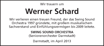 Traueranzeige von Werner Schard von Echo-Zeitungen (Gesamtausgabe)