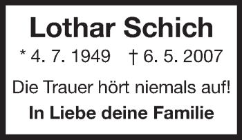 Traueranzeige von Lothar Schich von Echo-Zeitungen (Gesamtausgabe)