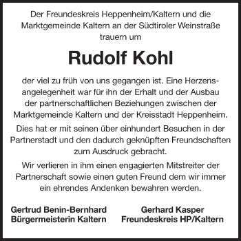 Traueranzeige von Rudolf Kohl von Starkenburger Echo