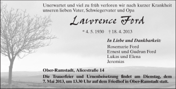 Traueranzeige von Lawrence Ford von Echo-Zeitungen (Gesamtausgabe)