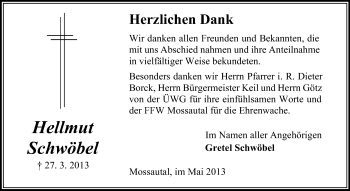 Traueranzeige von Hellmut Schwöbel von Odenwälder Echo