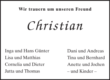 Traueranzeige von Christian Friedrich Braun von Echo-Zeitungen (Gesamtausgabe)