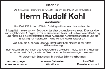 Traueranzeige von Rudolf Kohl von Starkenburger Echo