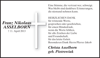 Traueranzeige von Franz Nikolaus Asselborn von Echo-Zeitungen (Gesamtausgabe)