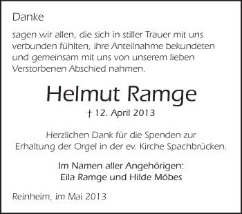 Traueranzeige von Helmut Ramge von Echo-Zeitungen (Gesamtausgabe)