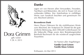 Traueranzeige von Dora Grimm von Echo-Zeitungen (Gesamtausgabe)