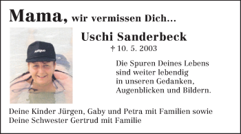 Traueranzeige von Uschi Sanderbeck von Echo-Zeitungen (Gesamtausgabe)