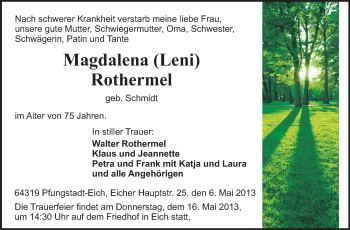 Traueranzeige von Magdalena Rothermel von Echo-Zeitungen (Gesamtausgabe)