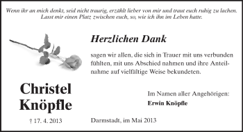 Traueranzeige von Christel Knöpfle von Echo-Zeitungen (Gesamtausgabe)