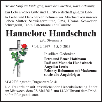 Traueranzeige von Hannelore Handschuch von Echo-Zeitungen (Gesamtausgabe)