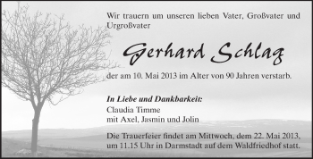 Traueranzeige von Gerhard Schlag von Echo-Zeitungen (Gesamtausgabe)