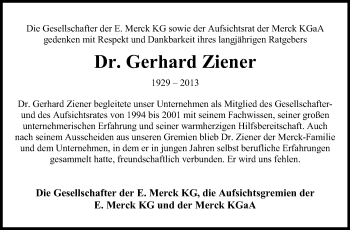 Traueranzeige von Gerhard Ziener von Echo-Zeitungen (Gesamtausgabe)