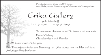 Traueranzeige von Erika Gullery von Echo-Zeitungen (Gesamtausgabe)