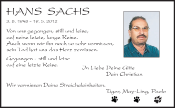 Traueranzeige von Hans Sachs von Darmstädter Echo, Odenwälder Echo, Rüsselsheimer Echo, Groß-Gerauer-Echo, Ried Echo