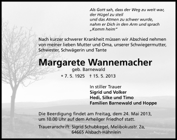 Traueranzeige von Margarete Wannemacher von Echo-Zeitungen (Gesamtausgabe)