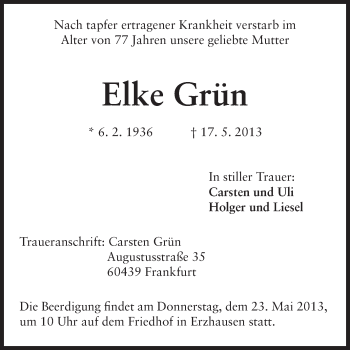 Traueranzeige von Elke Grün von Echo-Zeitungen (Gesamtausgabe)