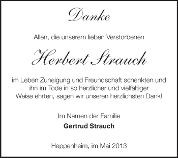 Traueranzeige von Herbert Strauch von Starkenburger Echo