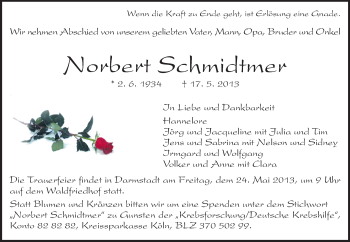 Traueranzeige von Norbert Schmidtmer von Echo-Zeitungen (Gesamtausgabe)