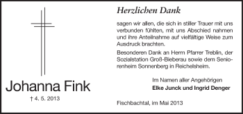Traueranzeige von Johanna Fink von Echo-Zeitungen (Gesamtausgabe)