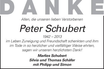 Traueranzeige von Peter Schubert von Echo-Zeitungen (Gesamtausgabe)