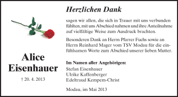 Traueranzeige von Alice Eisenhauer von Echo-Zeitungen (Gesamtausgabe)