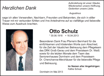 Traueranzeige von Otto Schulz von Rüsselsheimer Echo, Groß-Gerauer-Echo, Ried Echo