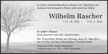 Traueranzeige von Wilhelm Rascher von Echo-Zeitungen (Gesamtausgabe)