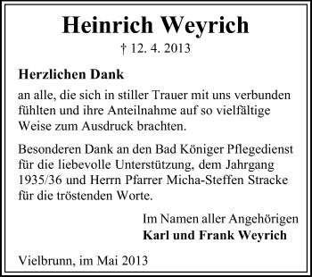 Traueranzeige von Heinrich Weyrich von Odenwälder Echo